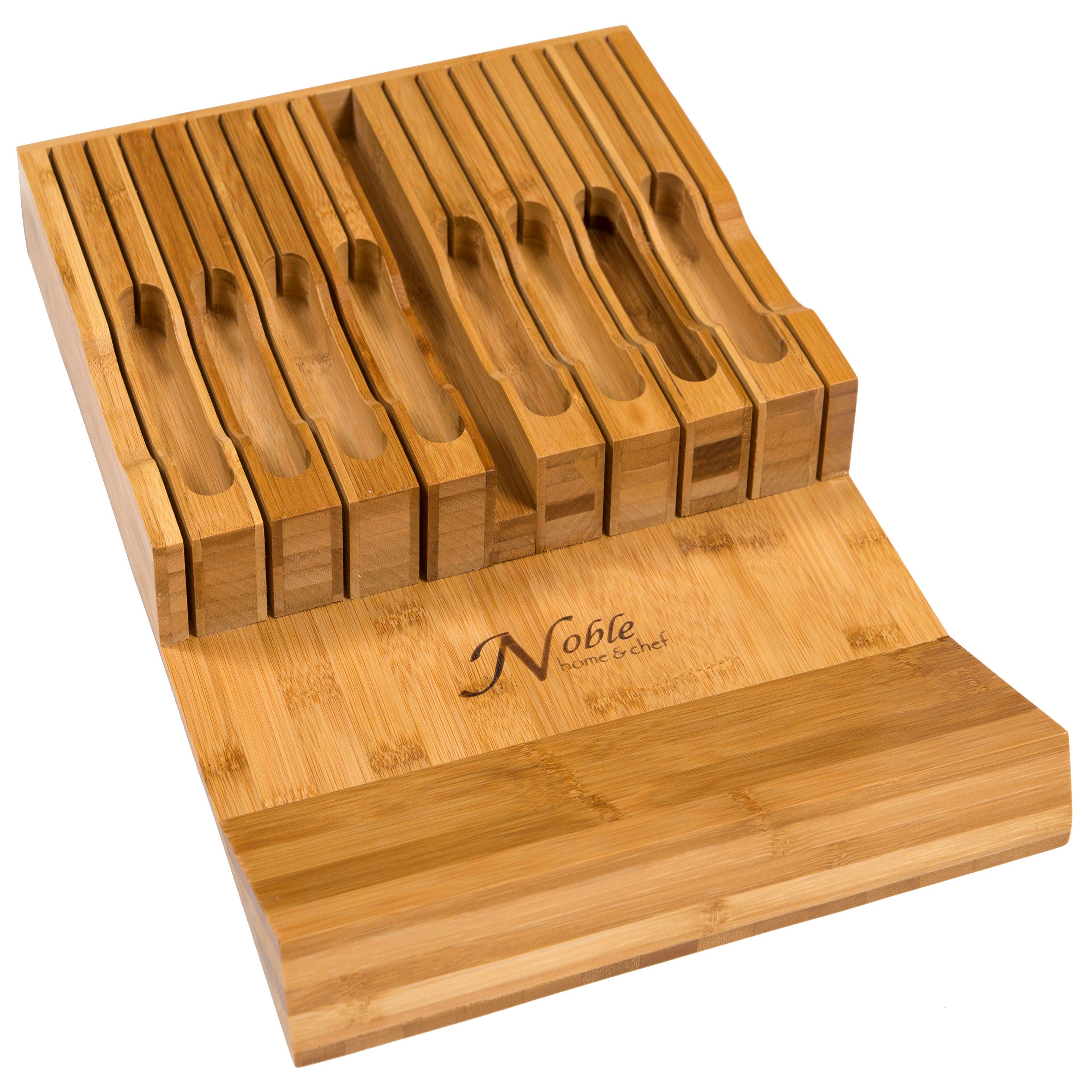 In-Drawer Knife Organizer Bamboo knife block, Drawer Knife Storage Steak  Knife Holder Without Knives,Holds up to 5 Knives(Not Include)