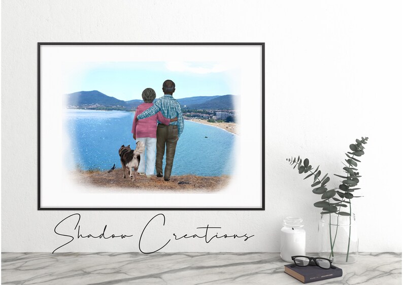 Custom Grandparents senior pet family portrait digital file print