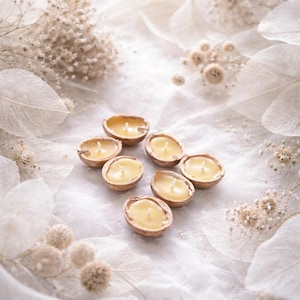 Kleine Walnuss Schwimmkerzen mit Bienenwachs und extra Portion Bienenwachs zum schmelzen und Dochte zum nachfüllen Geschenkidee Hochzeit