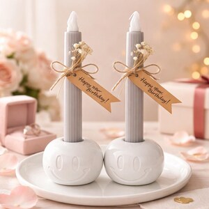 Smiley Kerzenständer mit Kerze – 1 X Geschenkidee Geburtstag, süße Deko, Kerzenhalter modern, Happy Birthday Geschenk, Wohnaccessoire