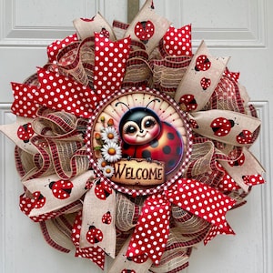 Ladybug Wreath, Summer Wreath for Front Door, Summer Wreath, Front Door Wreath, Ladybug Door Wreath, Best Summer Wreath