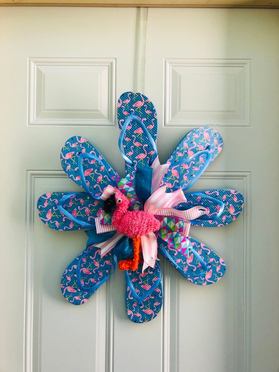 Summer Wreath For Front Door Flamingo Wreath Front Door Etsy