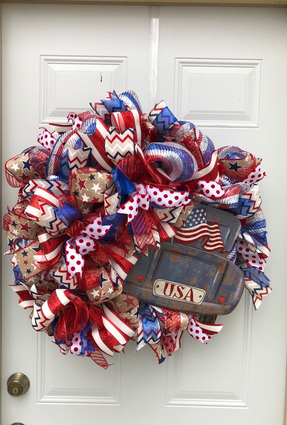Patriotic Wreath Patriotic Door Wreath Front Door Wreath Etsy
