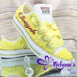 Custom Colored Full Pearl Special Occasion Sneaker, Sneaker Ball Converse, Bling Converse, Pearl Sneaker, Chucks