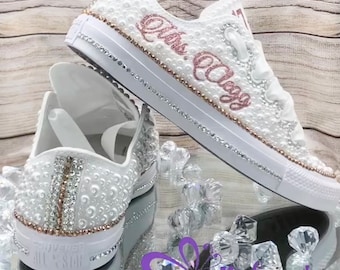 Custom Full Pearl Wedding Sneaker, Wedding Converse, Bling Converse, Bridal Sneaker, Chucks