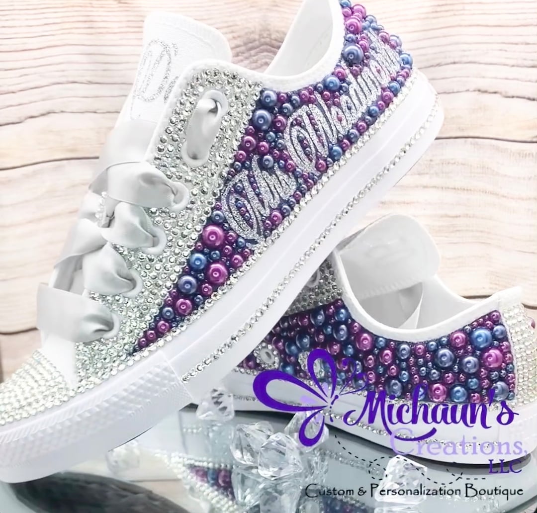 Custom Colored Bling and Pearl Special Occasion Sneaker, Sneaker Ball ...
