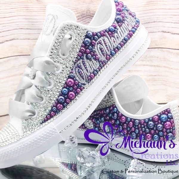Custom Colored Bling and Pearl Special Occasion Sneaker, Sneaker Ball Converse, Bling Converse, Pearl Converse, Chucks