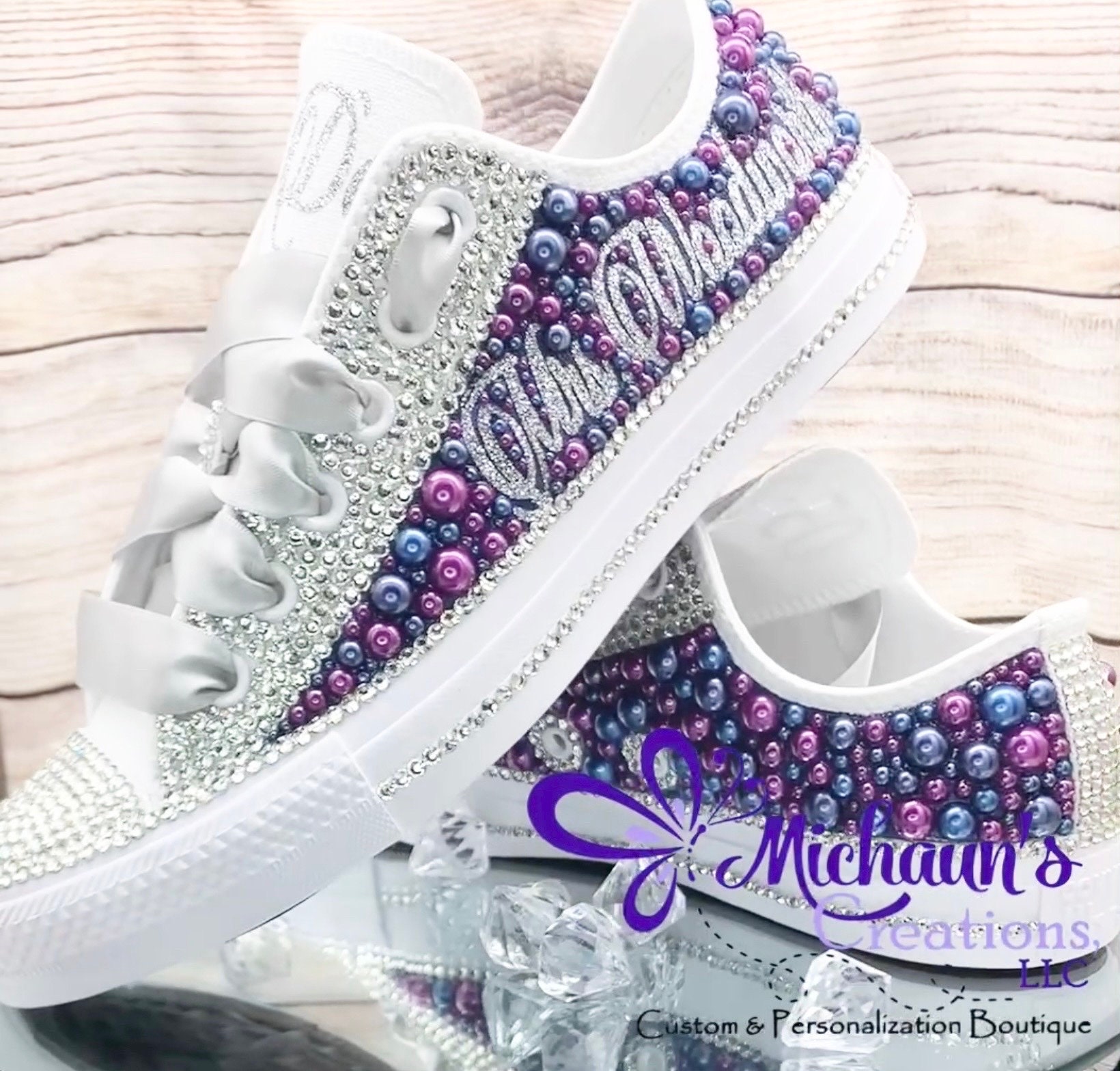 Custom Bling Pearl Converse Sneakers, Special Occasion Chucks