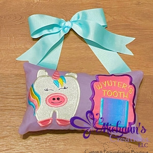 Personalized Unicorn Tooth Fairy Pillow, Embroidered Tooth Fairy Pillow, Graduation Gift, Birthday Gift, Christmas Gift, Milestone Gift
