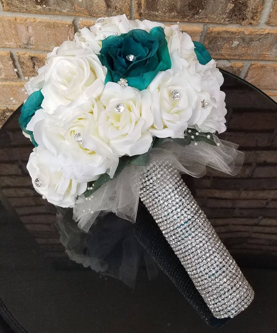 Elegant Rose Wedding Bouquet With Diamonds And Pearls Etsy