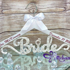 Personalized Wooden Bling & Pearl Bridal Hanger, Pearl Hanger, Bride Hanger, Wedding Dress Hanger