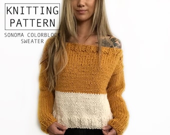 Knitting Pattern || Sonoma Colorblock | Chunky Sweater || Colorblock Off the Shoulder Pullover