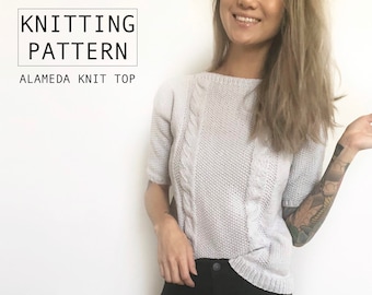 KNITTING PATTERN || Alameda Knit Top | Seamless Textured Knit Blouse with Faux Cables