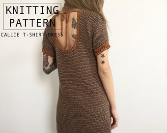 KNITTING PATTERN || Callie T-shirt Dress || Knit Sweater Dress || Retro Striped Dress