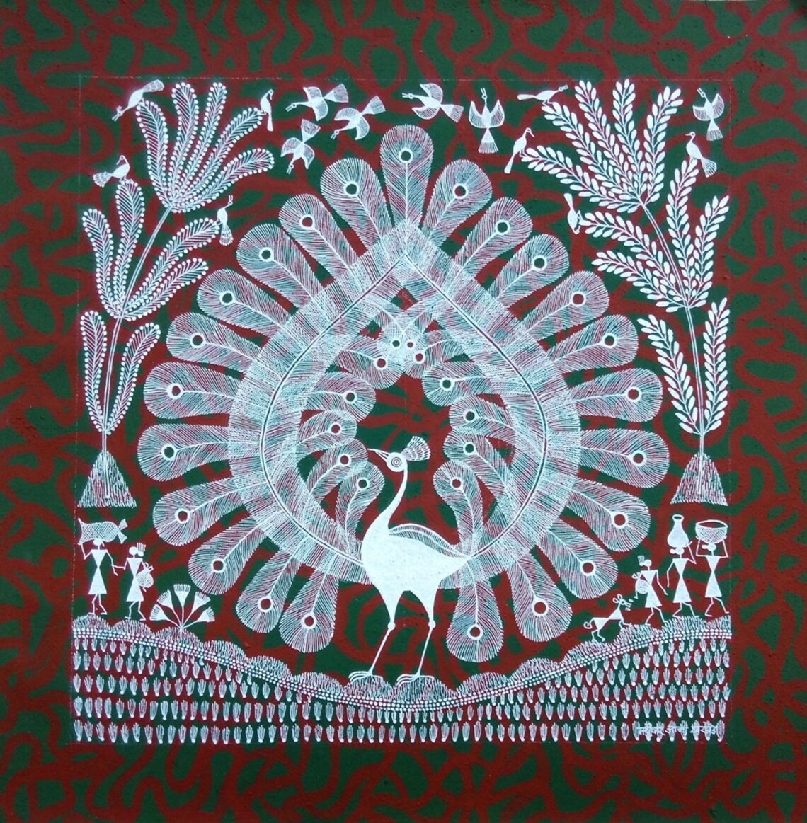 Peacock Fine Warli Painting Warli Art Indian Art Fine Etsy