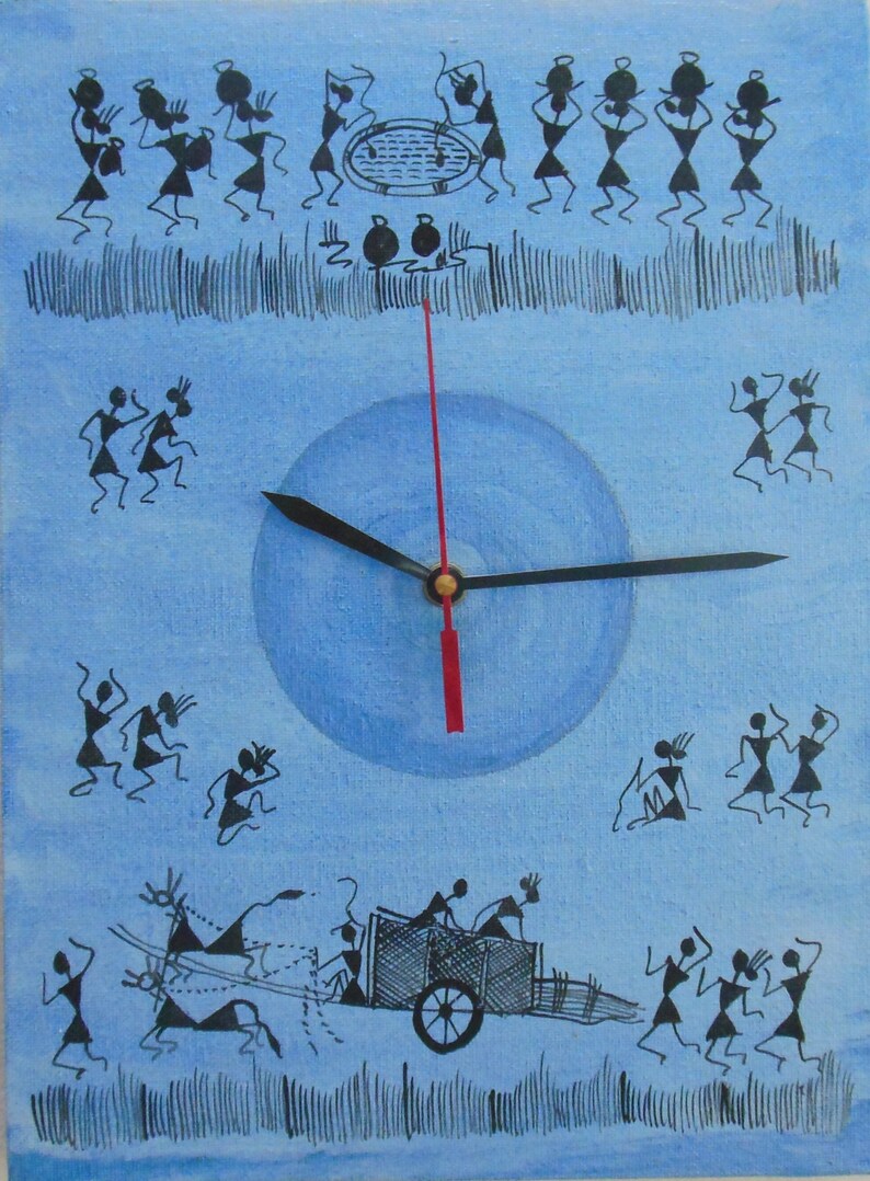 Warli Clock, Warli Art, Wall Clock, With Swift Mechanism, Women Warli Clock, Warli Art, Wall Clock, With Swift Mechanism, Women