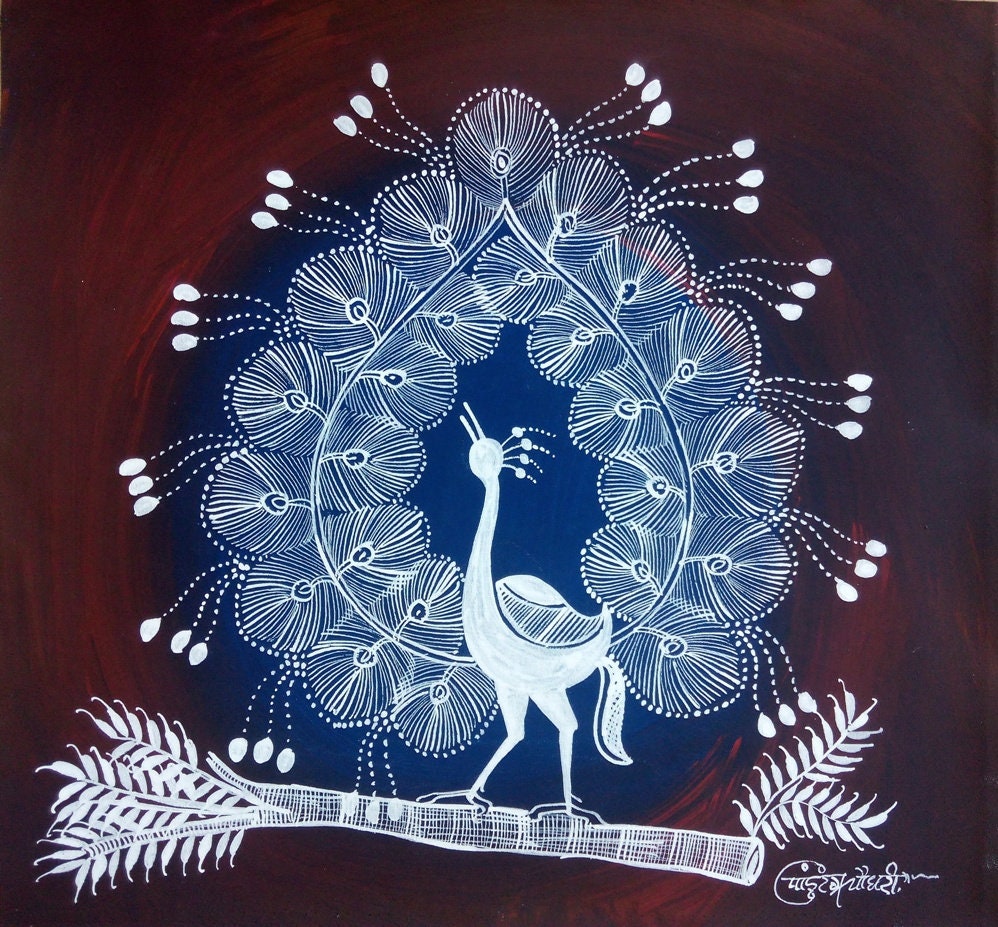 Warli Painting Warli Art Peacock Indian Tribal Art Gift Etsy