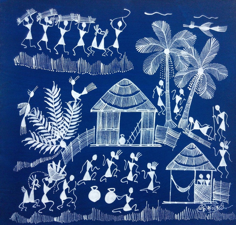 Warli Painting Warli Art Folk Art Indian Tribal Art Gift Etsy