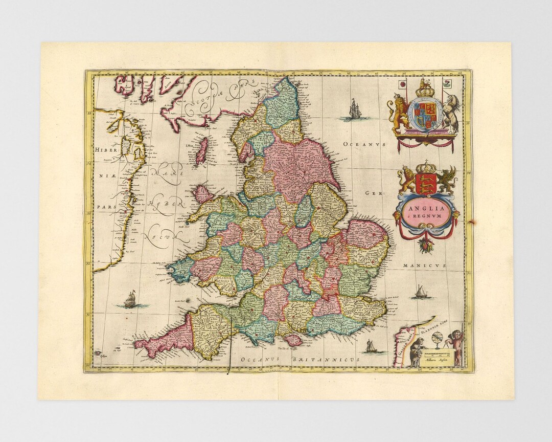 イギリス 地図 アンティーク イギリス諸島の地図 } 古き良きイギリス地図：ロンドン、ダブリン