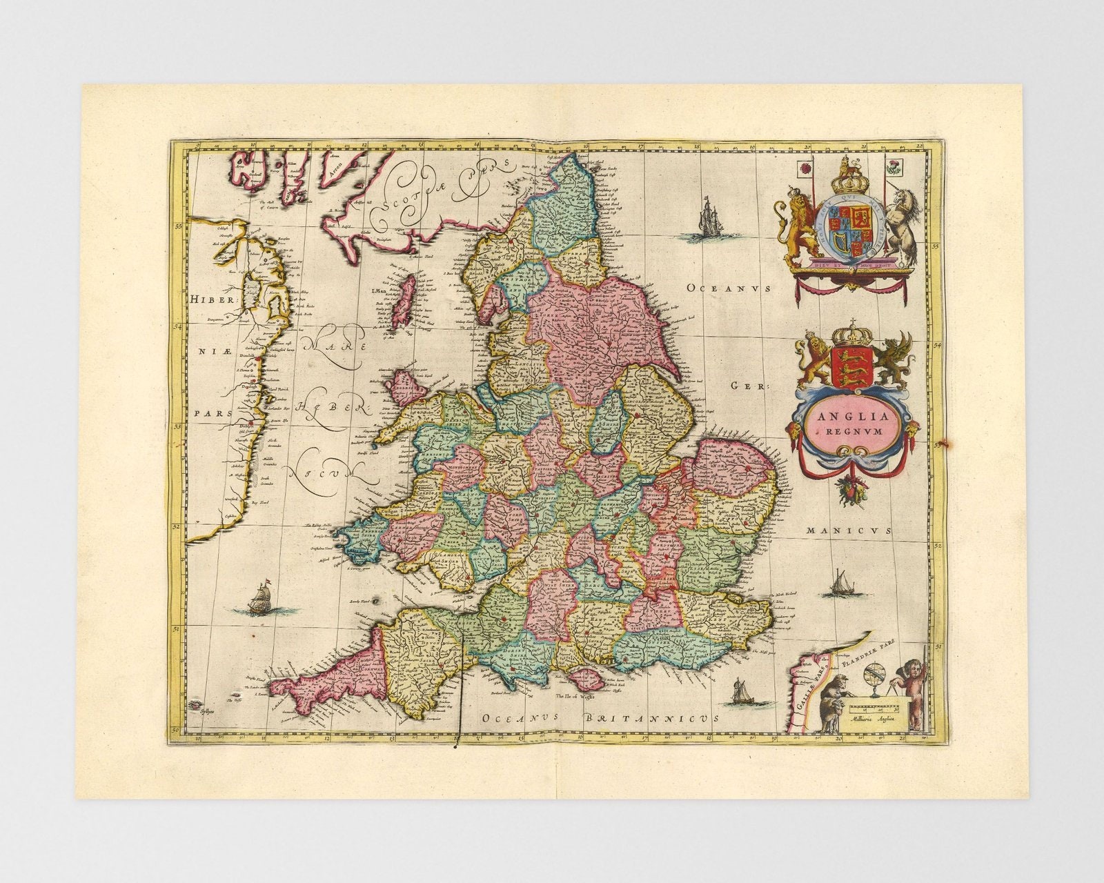 British Isles Old Map London Dublin Birmingham pic