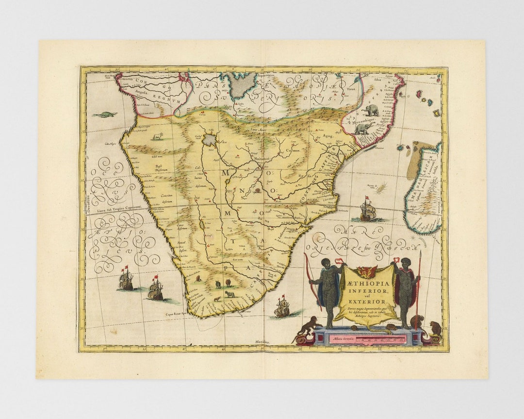 Old Map Southern Africa | Cape Town, Johannesburg, Durban, Bulawayo