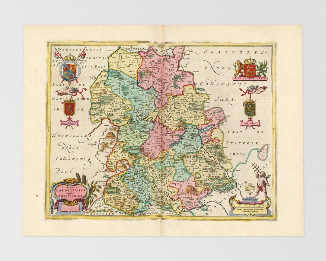 Shropshire Old Map Shrewsbury Wellington Much Wenlock Etsy Finland