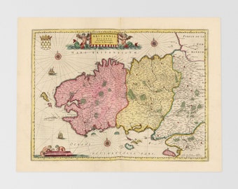 Brittany Old Map | Saint Brieuc, Vannes, Brest, Saint Malo, Auray, Brittany, France, Sene, Briec, Plouzane, Saint Pot De Leon, Begard, Perro