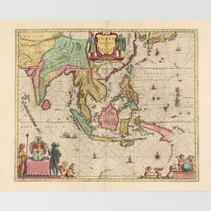 Southeast Asia Old Map | Singapore, Ho Chi Minh City, Kuala Lumpur, Bandar Seri Begawan, Tarakan, Southeast Asia, Malaysia, Bintulu, Kota Ki