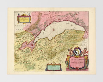 Lake Geneva Old Map | Annemasse, Thonon Les Bains, Nyon, Genve, Lausanne, Swiss, France, Lancy, Vernier, Le Grand Saconnex, Haute Savoie, Do