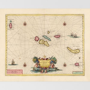 Portugal, Azores Old Map | Horta, Angra Do Herosmo, Azores, Portugal, Pico Island, Terceira Island, So Miguel Island, Cabouco, Furnas, Moste