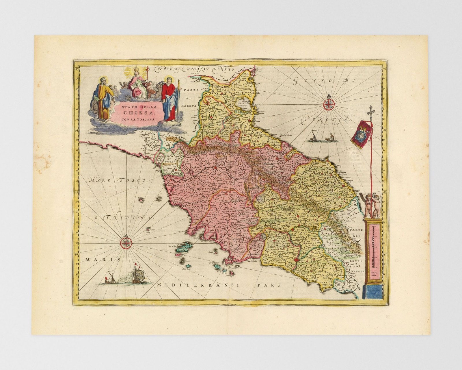 イタリア中部地図 } 古イタリア地図：ローマ、フィレンツェ、シエナ