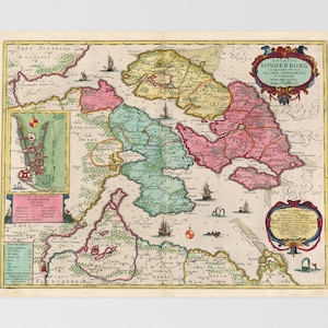 Ancienne carte du Jutland du Sud | Snderborg, Dybbl, Broager, Vester Sottrup, Nybl, Jutland méridional, Danemark, Langballigau, Blans, Augustenborg, Sud