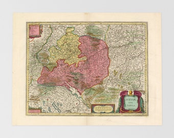 Germany Old Map | Munich, Ulm, Stuttgart, Augsburg, Bregenz, Germany, Frauenfeld, Schaffhausen, Baden Wrttemberg, Alps, Donau, Bodensee, Bay