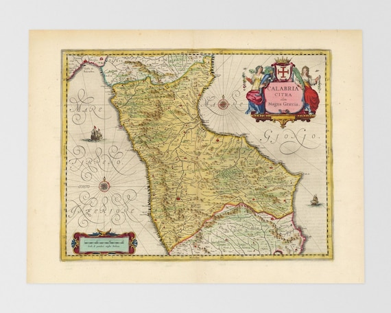 カラブリア州コゼンツァの地図 } イタリアの古い地図: アクリ、パオラ