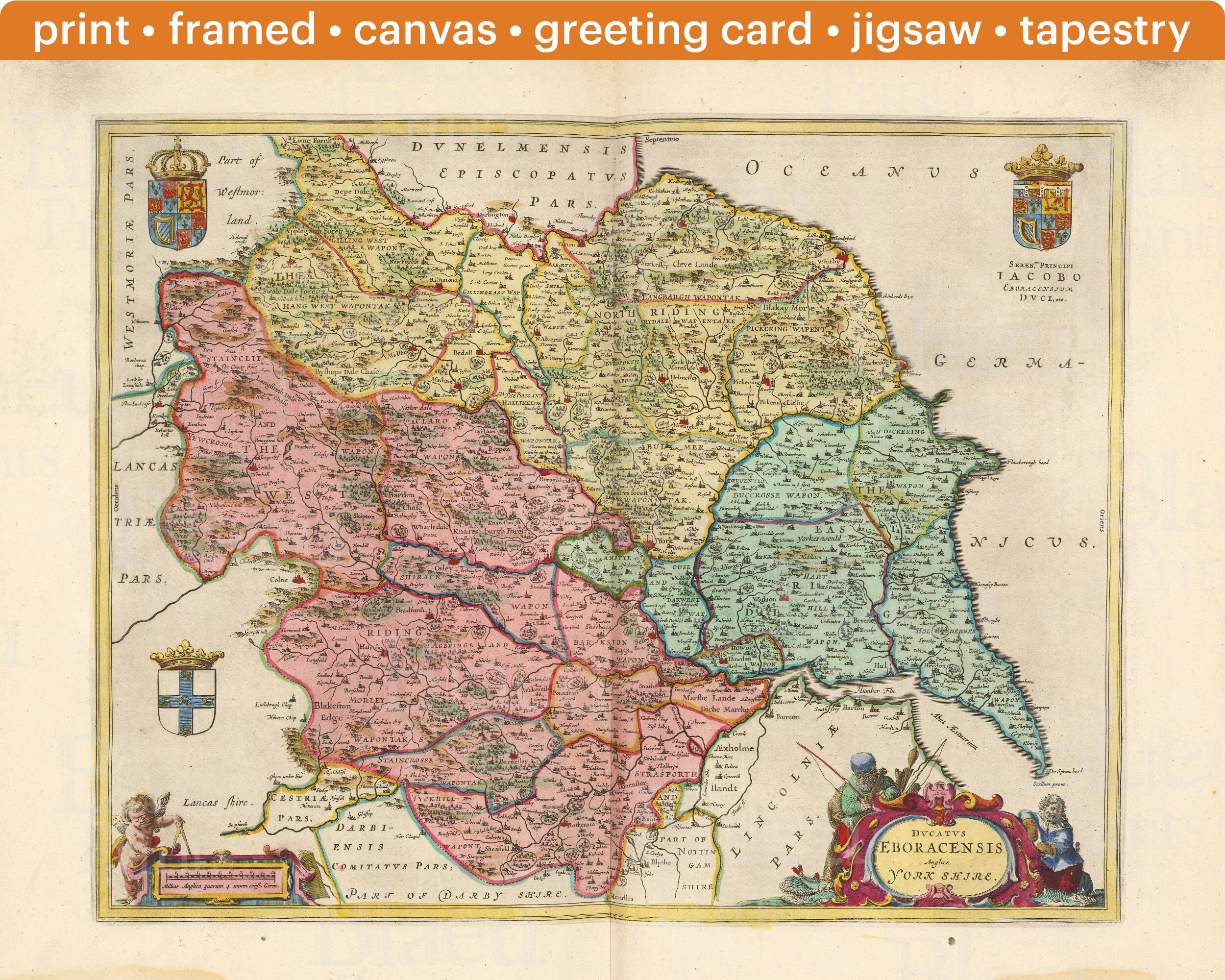 Medieval Map Of Yorkshire Yorkshire Old Map Print Of York Darlington York Shire | Etsy Uk