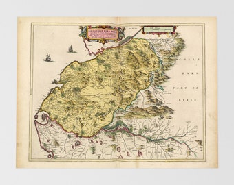 May include: An antique map of Galloway, a region in Scotland, with detailed borders and rivers. The map is titled "Galloway, Part of the Shire of Kyle" and includes a scale bar.