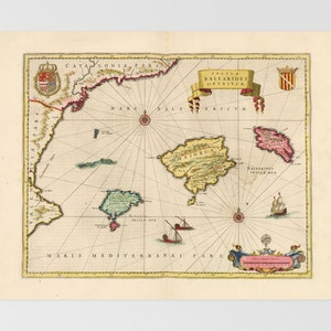 Spain, Balearic Islands Old Map | Palma De Mallorca, Tarragona, Spain, Balearic Islands, Ebro, Castelln, Mallorca, Ibiza, Menorca, Algaida,