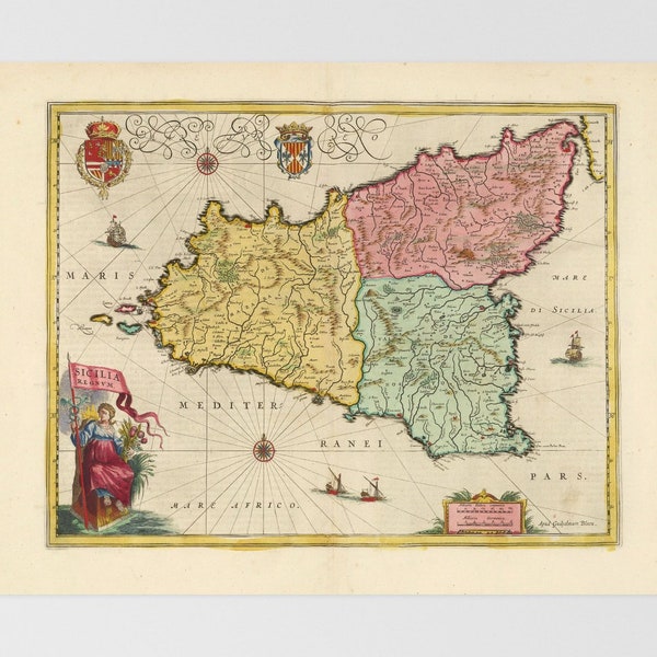 Sicily Old Map | Bronte, Randazzo, Sfaranda, Solicchiata, Reggio Calabria, Sicily, Italy, Adrano, Patern, Mascalucia, Messina, Catania, Enna