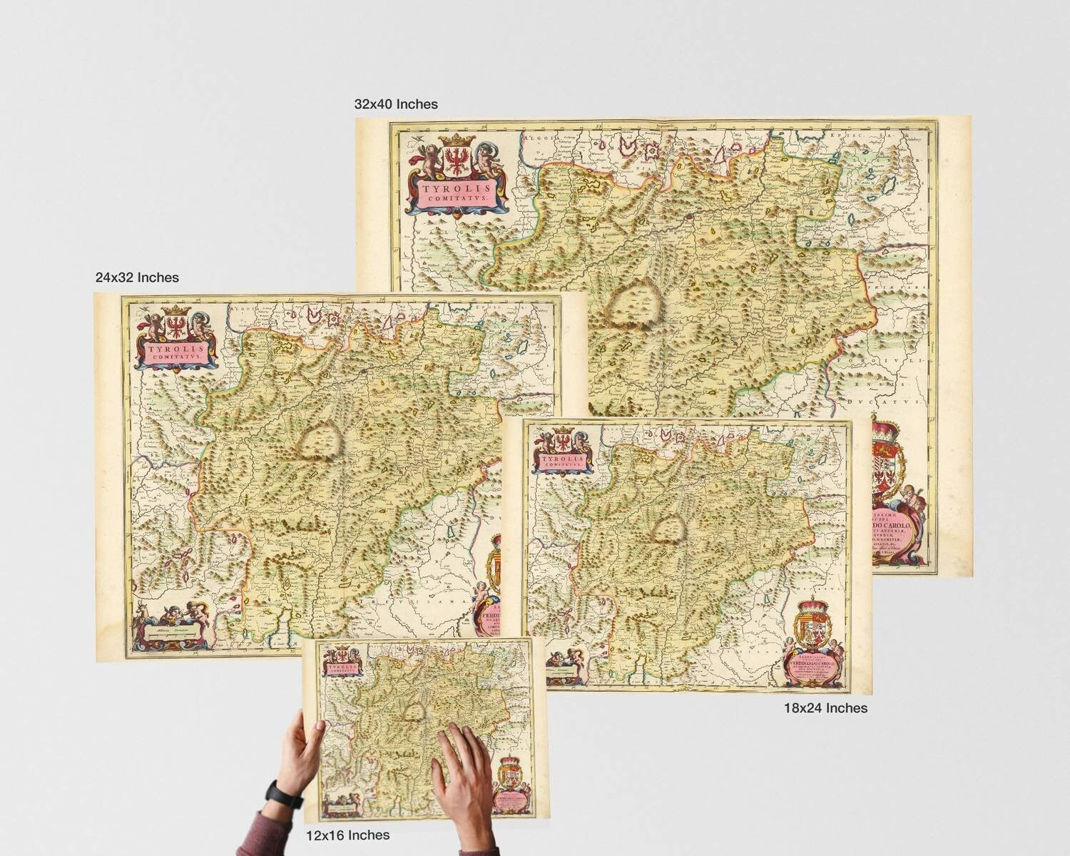南チロルの地図 } 古イタリア地図: ボルツァーノ Bozen、メラーノ