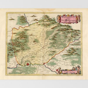 Map of Hesse } Old German Map: Frankfurt, Bad Vilbel, Bruchhobel