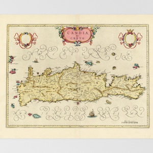 Crete, Greece Old Map | Greece, Crete, Canea, Galini, Greek Islands, Hercalion, Lutro, Malia, Marala, Retino, Sfakia, Stalida, Suda
