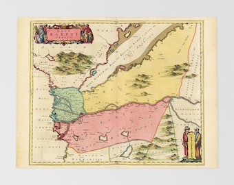 May include: Antique map of Egypt, featuring vibrant colors and intricate details. The map, titled "Nova Aegypti Tabula," showcases geographical features, with text labels and decorative elements. A historical cartographic piece.