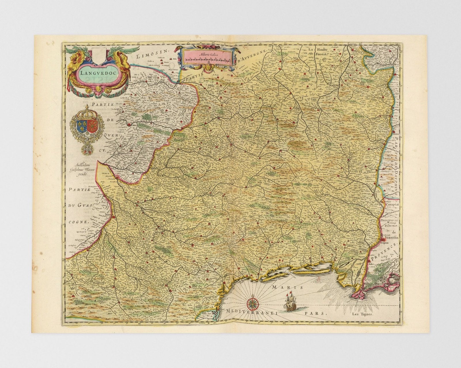 南フランスの地図 } 古フランス地図：ビジエ、モンペリエ