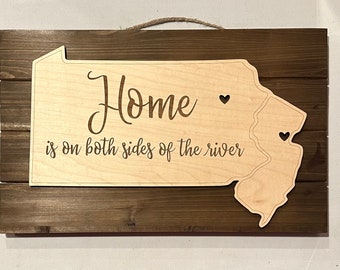 Two States Home on Both Sides of the River Sign