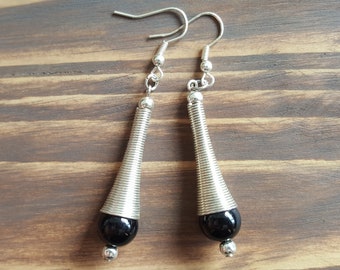 Black agate earrings. Silver teardrop earrings. Agate drop earrings. Onyx earrings. Gemstone earrings. Silver earrings. Gemstone jewelry.