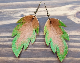 Leaf Earrings, Leather Earrings, Leather Leaf Earrings, Feather Earrings, Leather Feather Earrings, Boho Earrings, Leather Jewelry