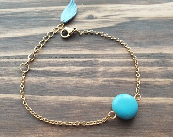 Turquoise Bracelet, Gemstone Bracelet, Dainty Bracelet, Chain Bracelet, Single Bead Bracelet, Minimalist Bracelet, Gift For Her