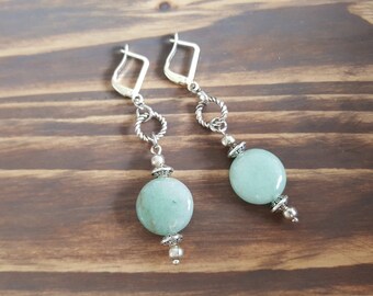 Aventurine Earrings. Silver Gemstone Earrings. Aventurine Drop Earrings. Silver Dangle Earrings. Dainty Earrings. Gemstone Jewelry.