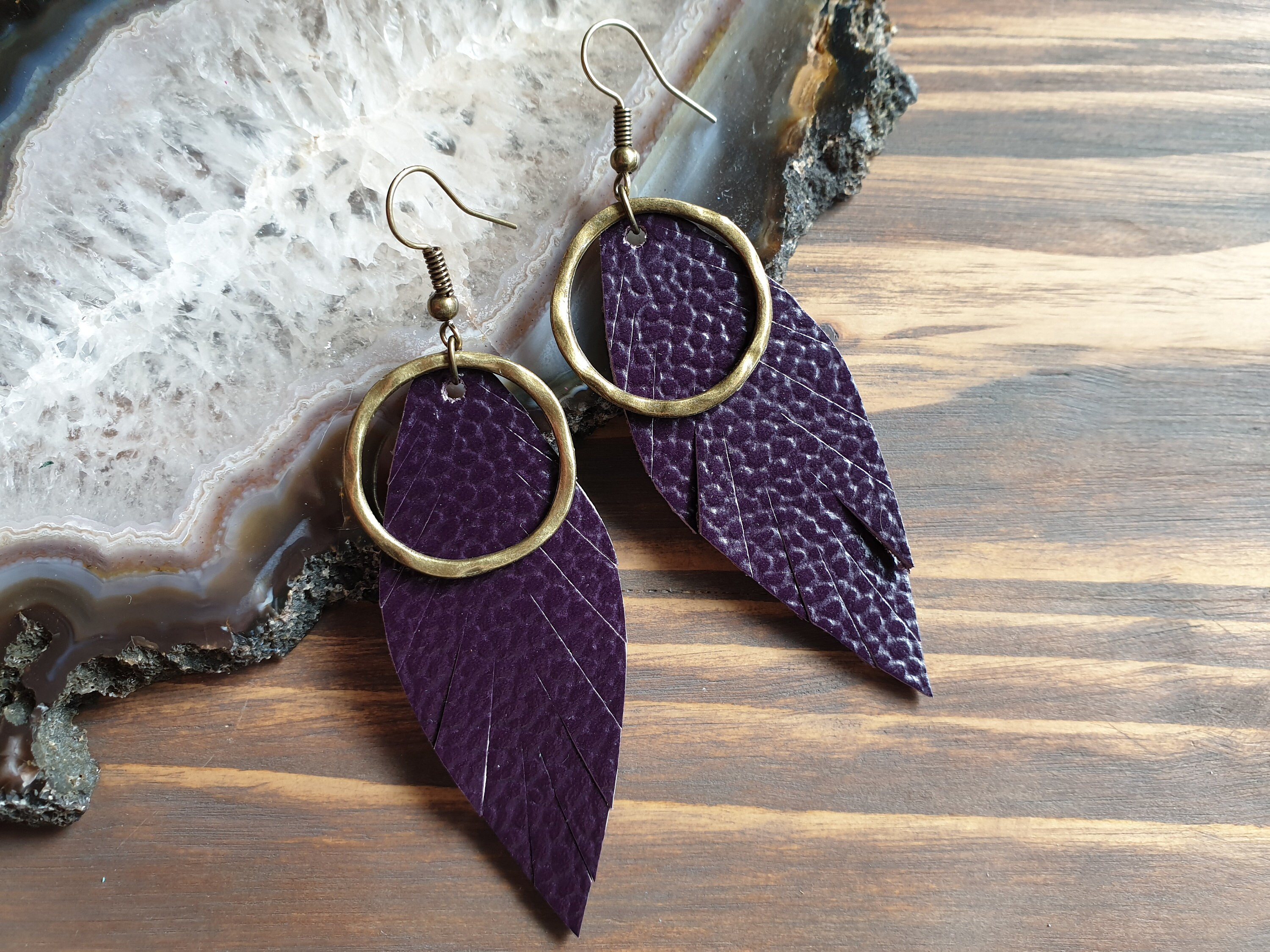 Purple leather earrings best sale