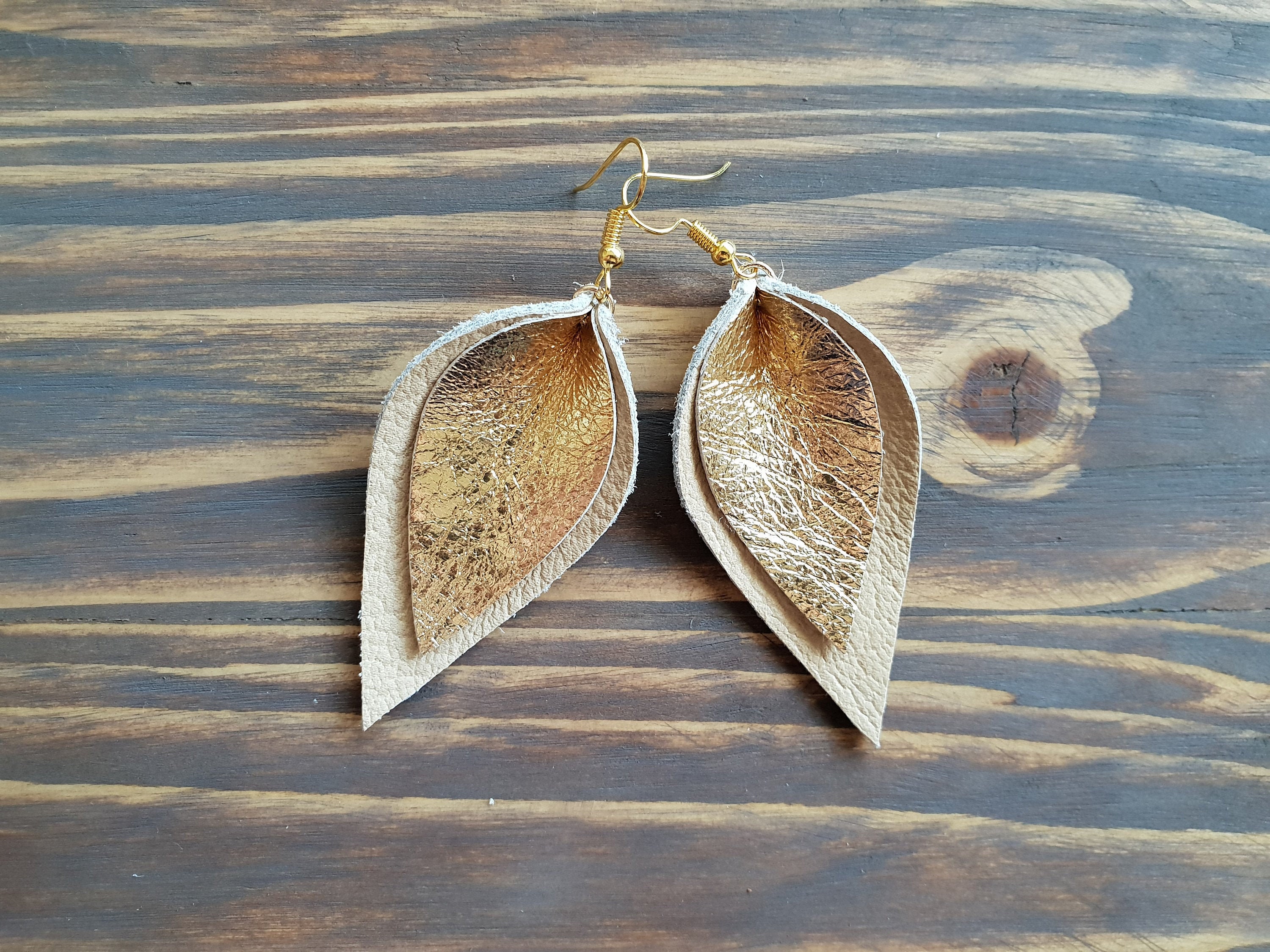 Gold Leaf Earrings Leather Leaf Earrings Leather Earrings Etsy